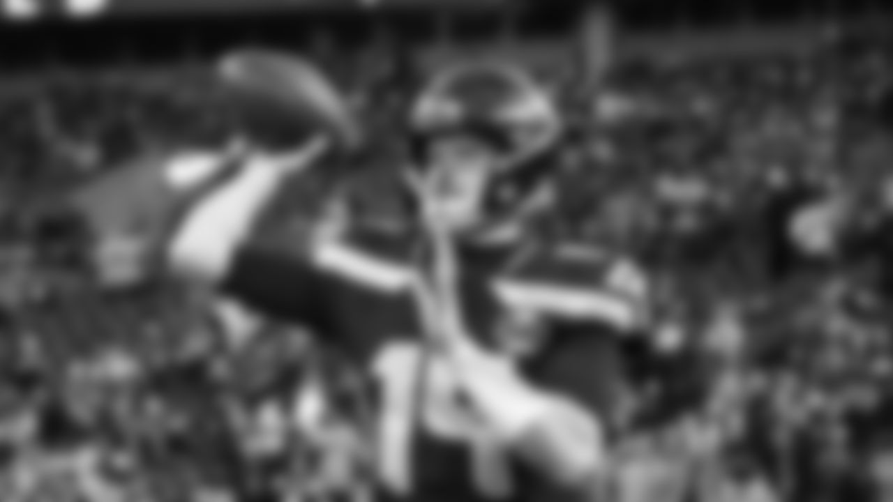 Seahawks quarterback Sam Darnold (14) warms up at Lumen Field for the NFC divisional round game vs. the San Francisco 49ers on January 17, 2026.