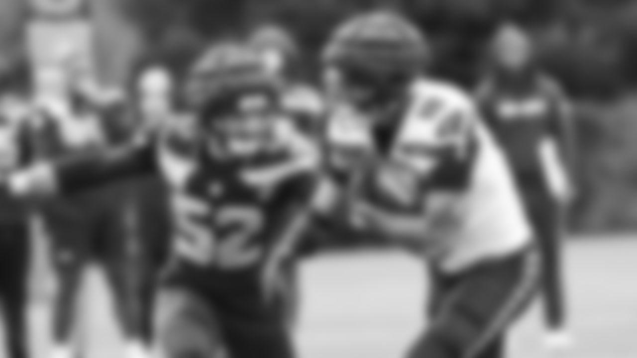 Seahawks linebacker Patrick O'Connell (52) and tight end Elijah Arroyo (18) practiced on Wednesday, December 3, 2025 at the Virginia Mason Athletic Center.