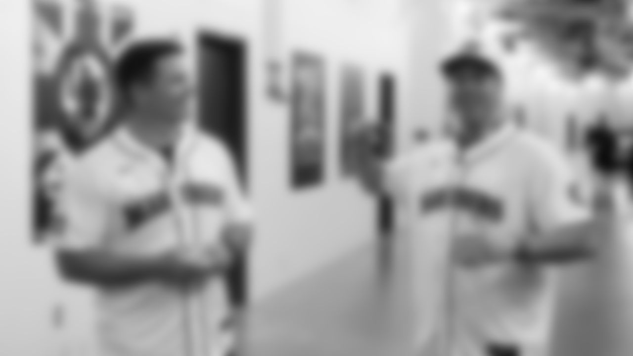 Seahawks head coach Mike Macdonald was joined by comedian Adam Ray as they tossed out the first pitch for the Mariners vs. Yankees game on May 12, 2025 at T-Mobile Park.