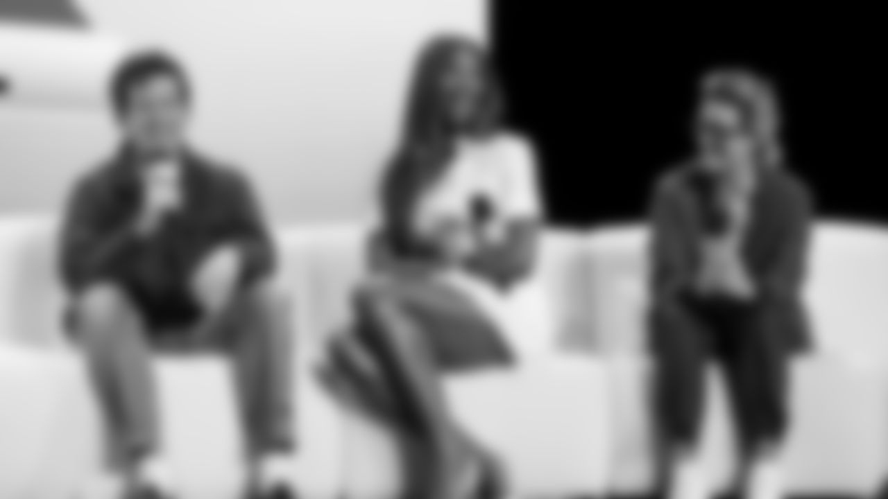 Charlie Puth, Coco Jones and Brandi Carlile answer questions at the Apple Music Halftime Show press conference ahead of the Super Bowl 60 football game on Thursday, February 5, 2026 in San Francisco. (Logan Bowles/NFL)