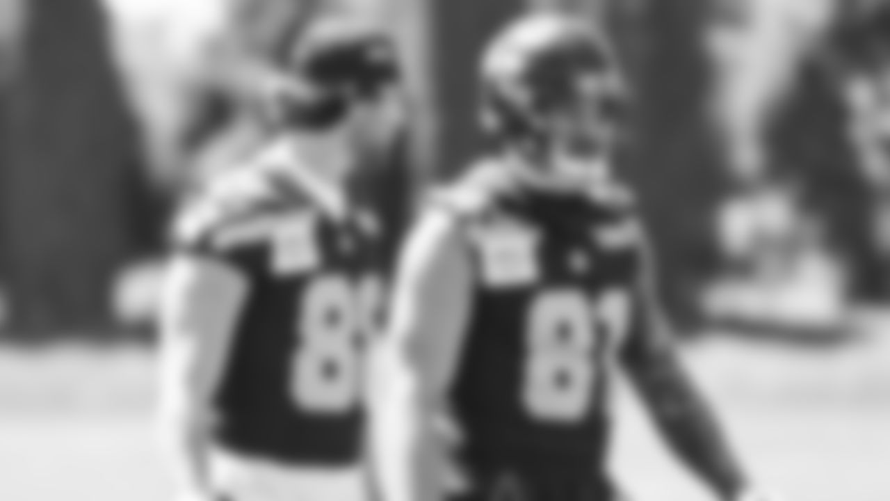 Seahawks tight end AJ Barner (88) and tight end Eric Saubert (81) participated in a workout on day one of OTAs on Tuesday, May 27, 2025 at the Virginia Mason Athletic Center.