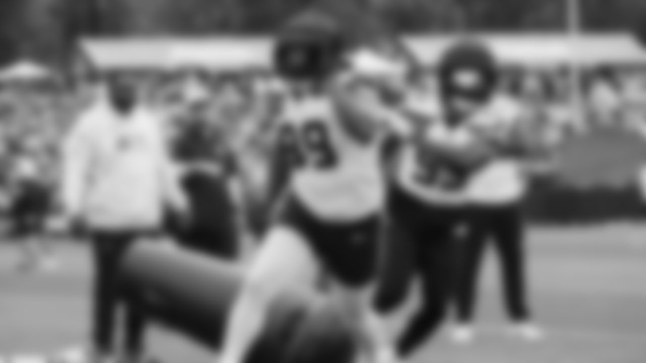 Seahawks defensive end Leonard Williams (99) practiced on day four of training camp on July 26, 2025 at the Virginia Mason Athletic Center.