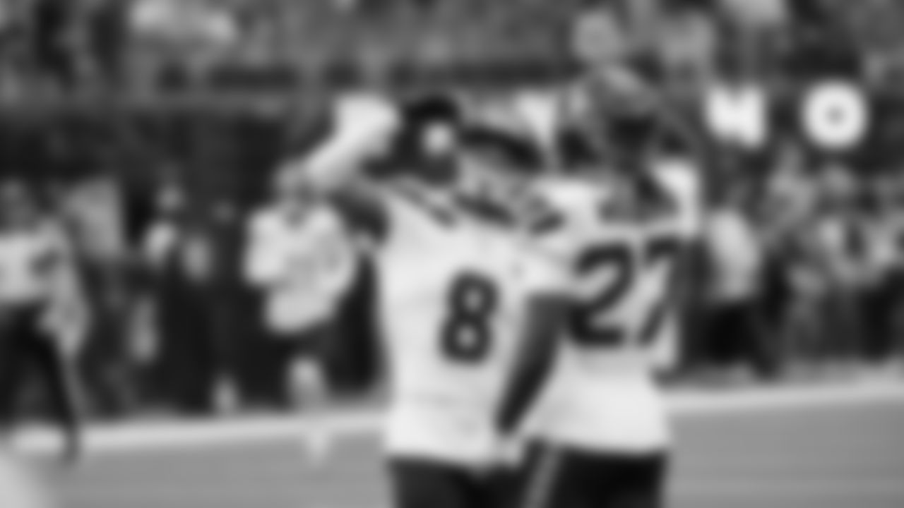 Seahawks safety Coby Bryant (8) and cornerback Riq Woolen (27) during pregame warmups at SoFi Stadium for the Week 11 matchup at the L.A. Rams.