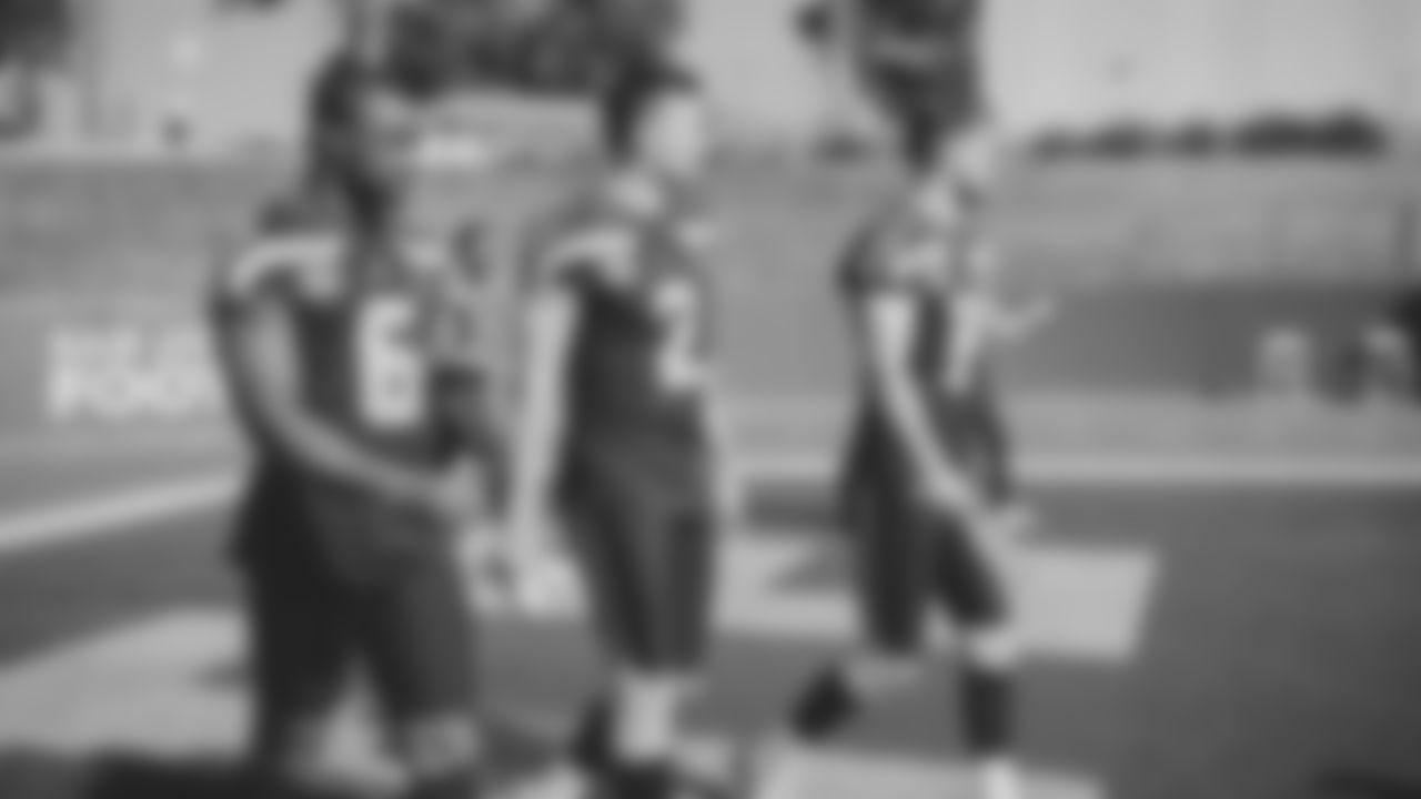 Seahawks quarterback Jalen Milroe (6), quarterback Drew Lock (2) and quarterback Sam Darnold (14) during the Super Bowl LX team photo on February 7, 2026.