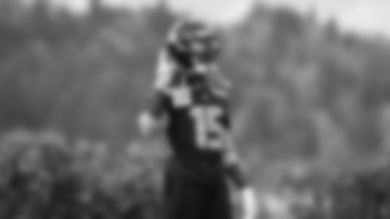 Seahawks wide receiver Tory Horton (15) practiced on Wednesday, November 5, 2025 at the Virginia Mason Athletic Center.
