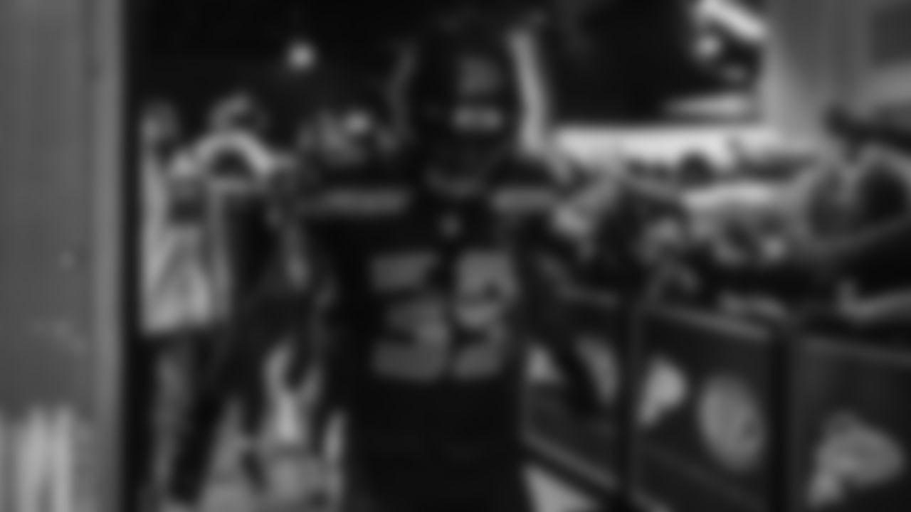 Seahawks safety Ty Okada (39) walks through the Emerald Queen Casino tunnel club at Lumen Field for the Week 3 matchup vs. the Saints on September 21, 2025.