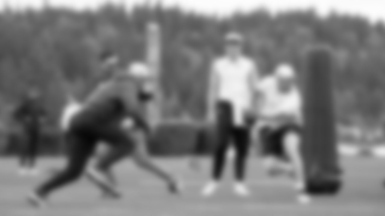 Seahawks quarterback Sam Darnold (14) participated in a workout on May 7, 2025 at the Virginia Mason Athletic Center.