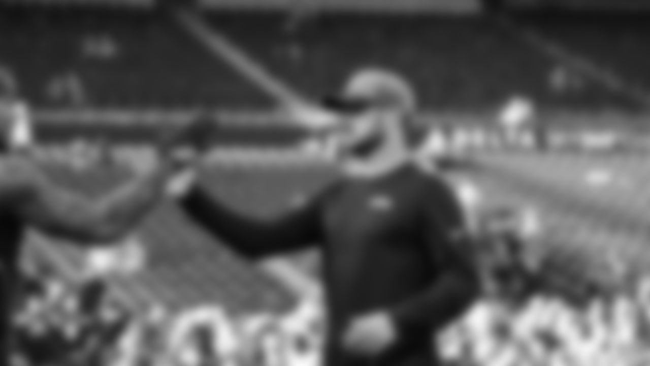 Seahawks quarterback Sam Darnold (14) warms up at Lumen Field for the Week 10 matchup vs. the Arizona Cardinals.