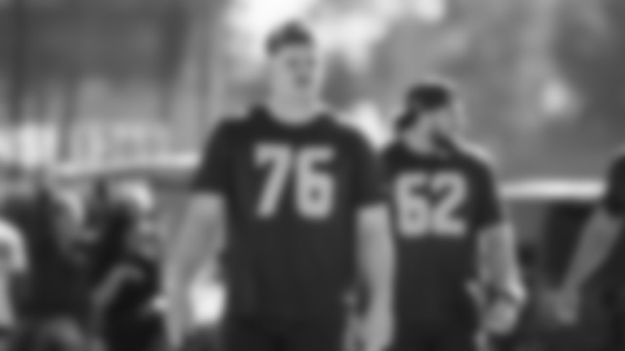 Seahawks guard Grey Zabel (76) practiced on Wednesday, February 4, 2026 in San Jose, California.