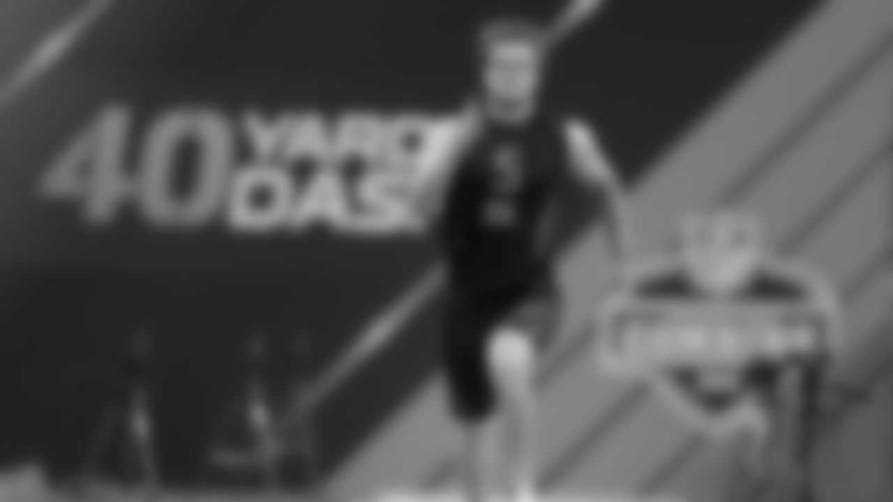 USC quarterback Sam Darnold runs the 40-yard dash during the NFL football scouting combine, Saturday, March 3, 2018, in Indianapolis. (AP Photo/Darron Cummings)