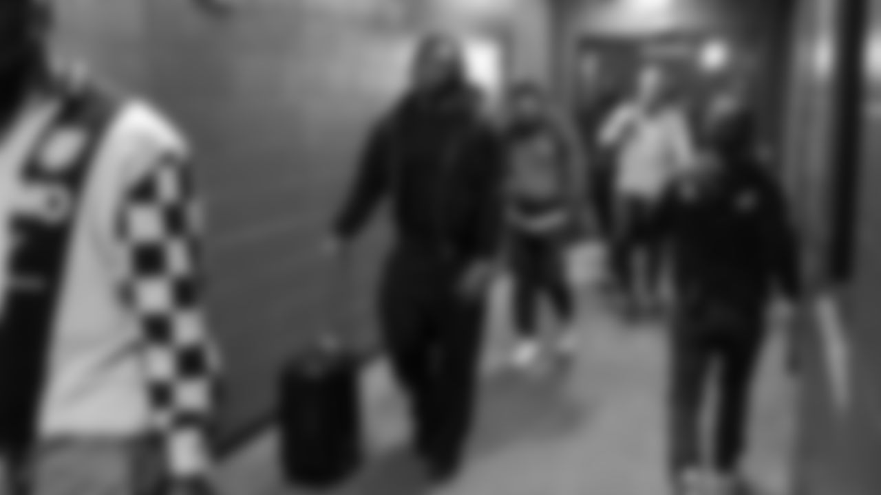 Seahawks linebacker Jamie Sheriff (50) arrived at Northwest Stadium for the Sunday Night Football matchup at the Washington Commanders in Week 9.