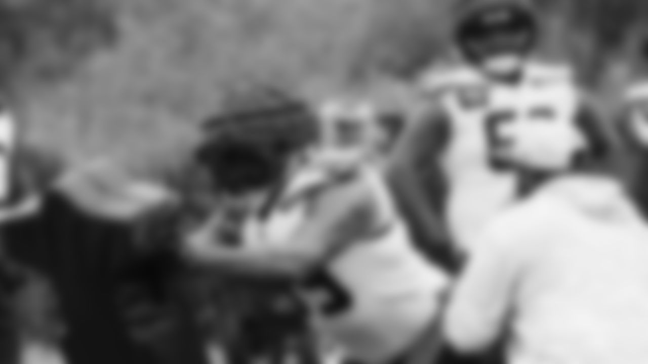 Seahawks defensive end Leonard Williams (99) practiced on day four of training camp on July 26, 2025 at the Virginia Mason Athletic Center.