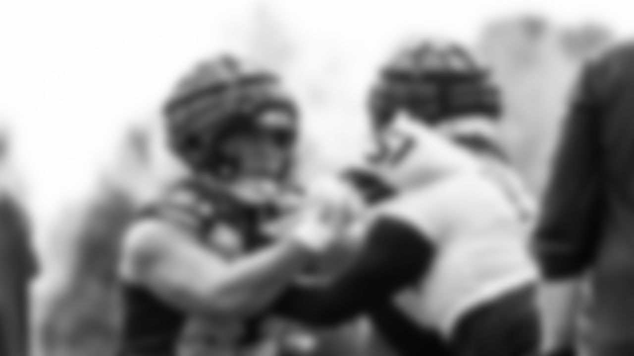 Seahawks guard Sataoa Laumea (63) practiced on August 13, 2025 at the Virginia Mason Athletic Center.