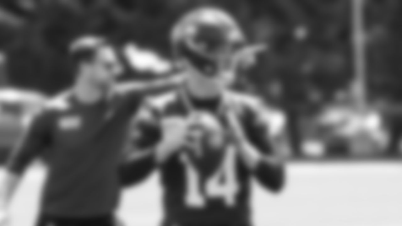 Seahawks quarterback Sam Darnold (14) participated in a workout on day four of OTAs on Monday, June 2, 2025 at the Virginia Mason Athletic Center.
