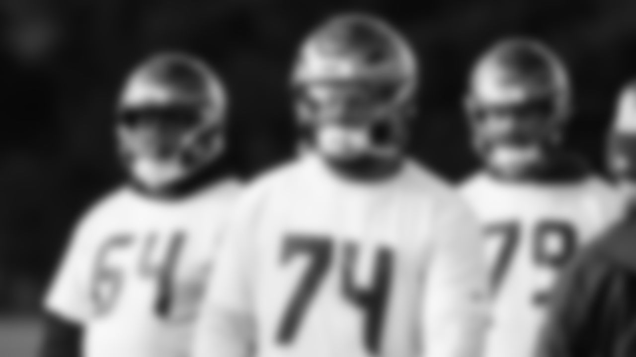 Seahawks tackle Josh Jones (74) practiced on Wednesday, December 17, 2025 at the Virginia Mason Athletic Center.