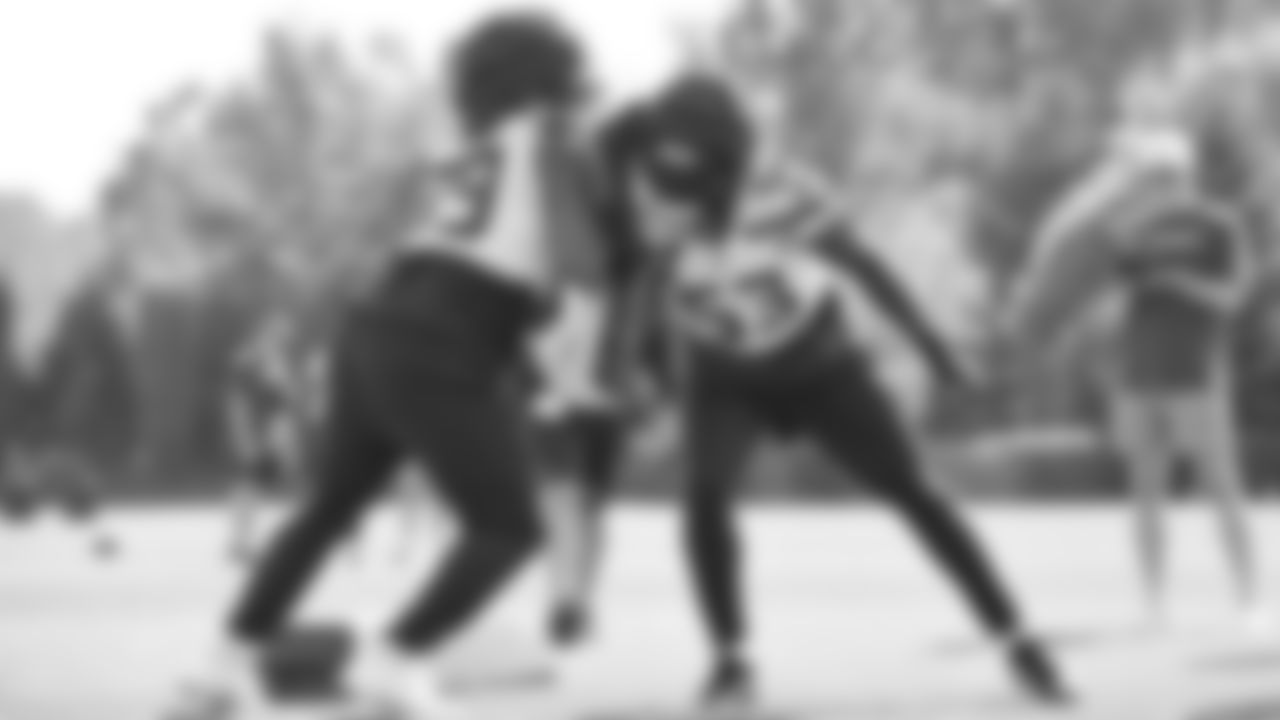 Seahawks defensive end Leonard Williams (99) and linebacker Boye Mafe (53) practiced on August 25, 2025 at the Virginia Mason Athletic Center.