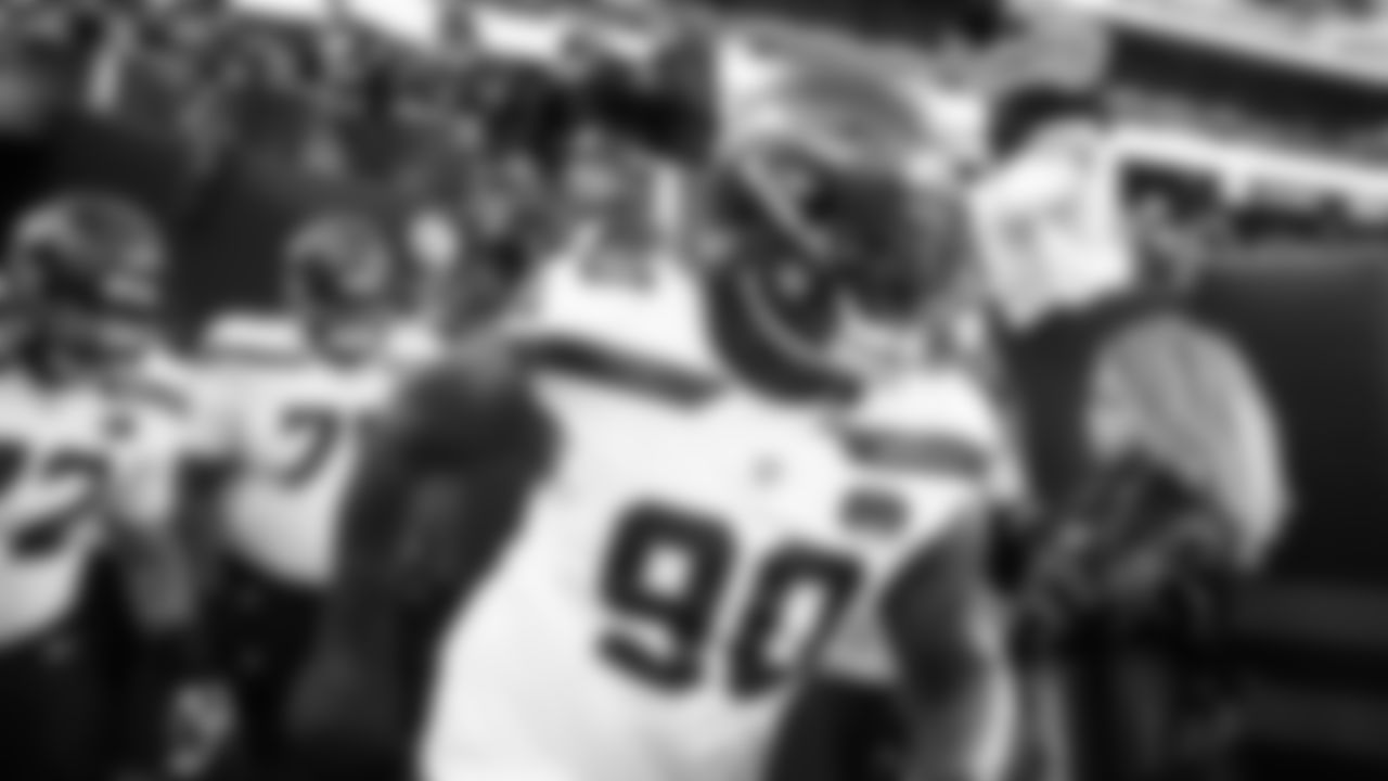 Jarran Reed leads the Seahawks out of the tunnel for pregame warmups.