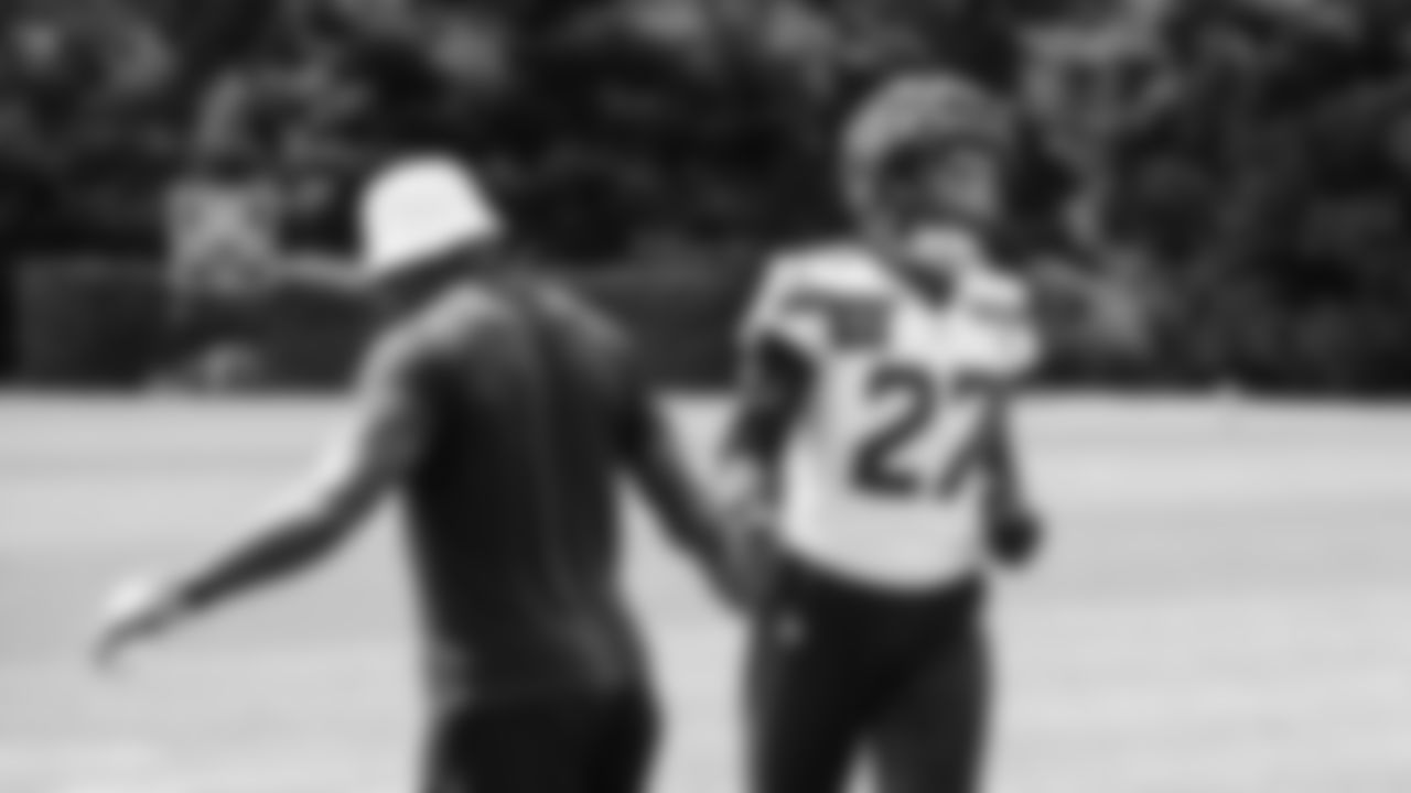 Seahawks cornerback Riq Woolen (27) practiced on August 19, 2025 at the Virginia Mason Athletic Center.
