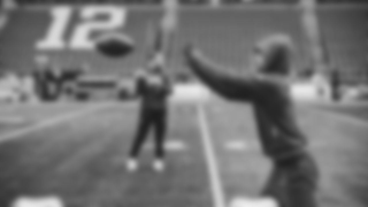 Seahawks wide receiver Jaxon Smith-Njigba (11) warms up at Lumen Field for the Week 5 matchup vs. the Tampa Bay Buccaneers.