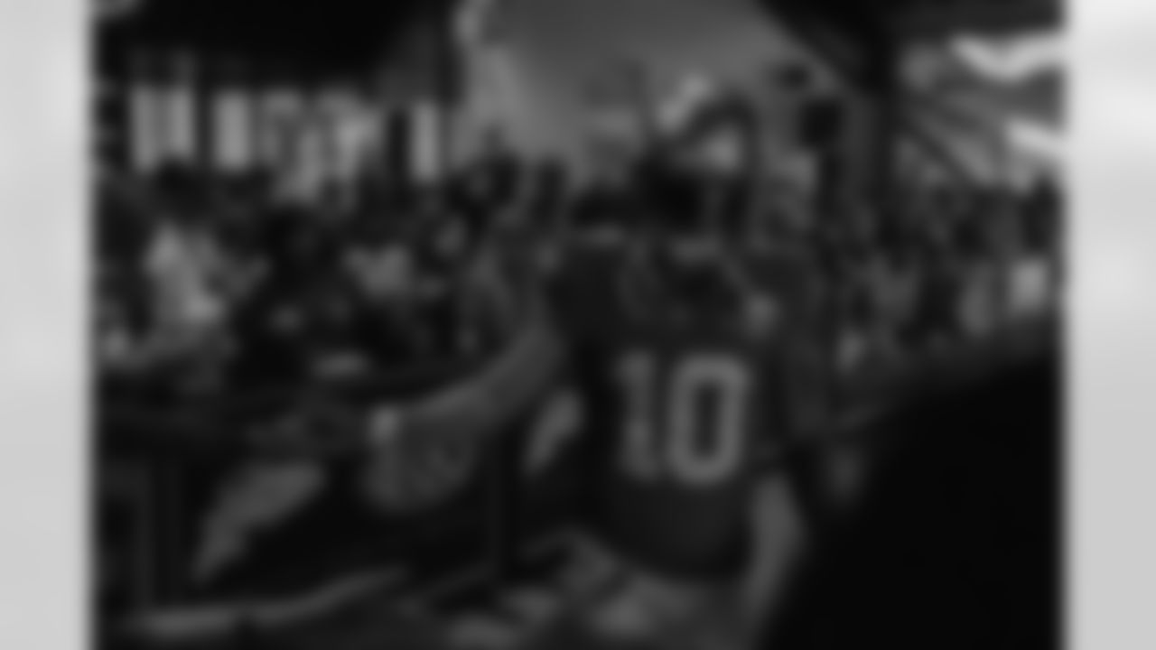 Seahawks wide receiver Cooper Kupp (10) walks through the Emerald Queen Casino tunnel club at Lumen Field for the Week 5 matchup vs. the Buccaneers.