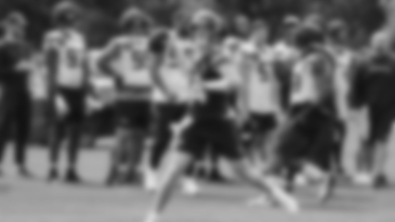 Seahawks quarterback Sam Darnold (14) practiced on August 13, 2025 at the Virginia Mason Athletic Center.