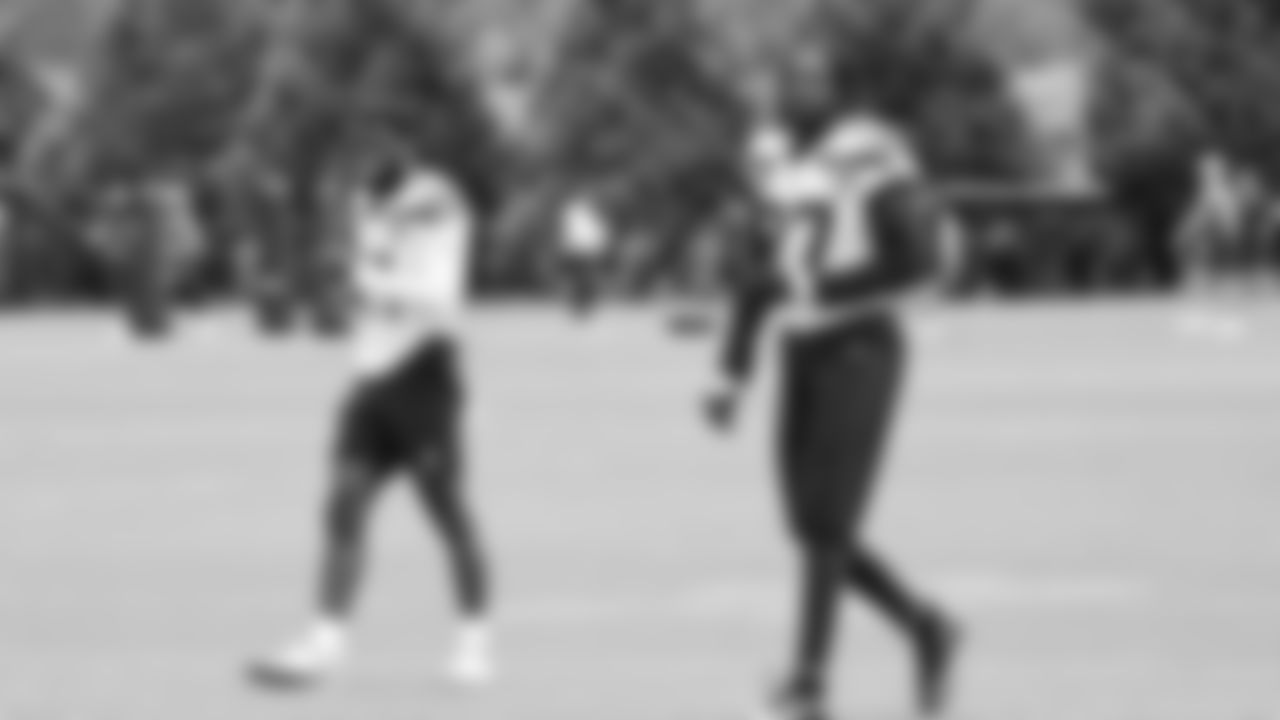 Seahawks cornerback Devon Witherspoon (21) and cornerback Riq Woolen (27) practiced on August 19, 2025 at the Virginia Mason Athletic Center.