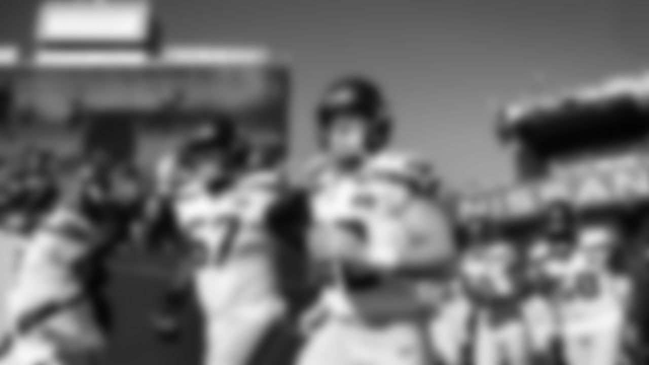 Linebacker Patrick O'Connell, making the start, runs onto the field during pregame introductions.