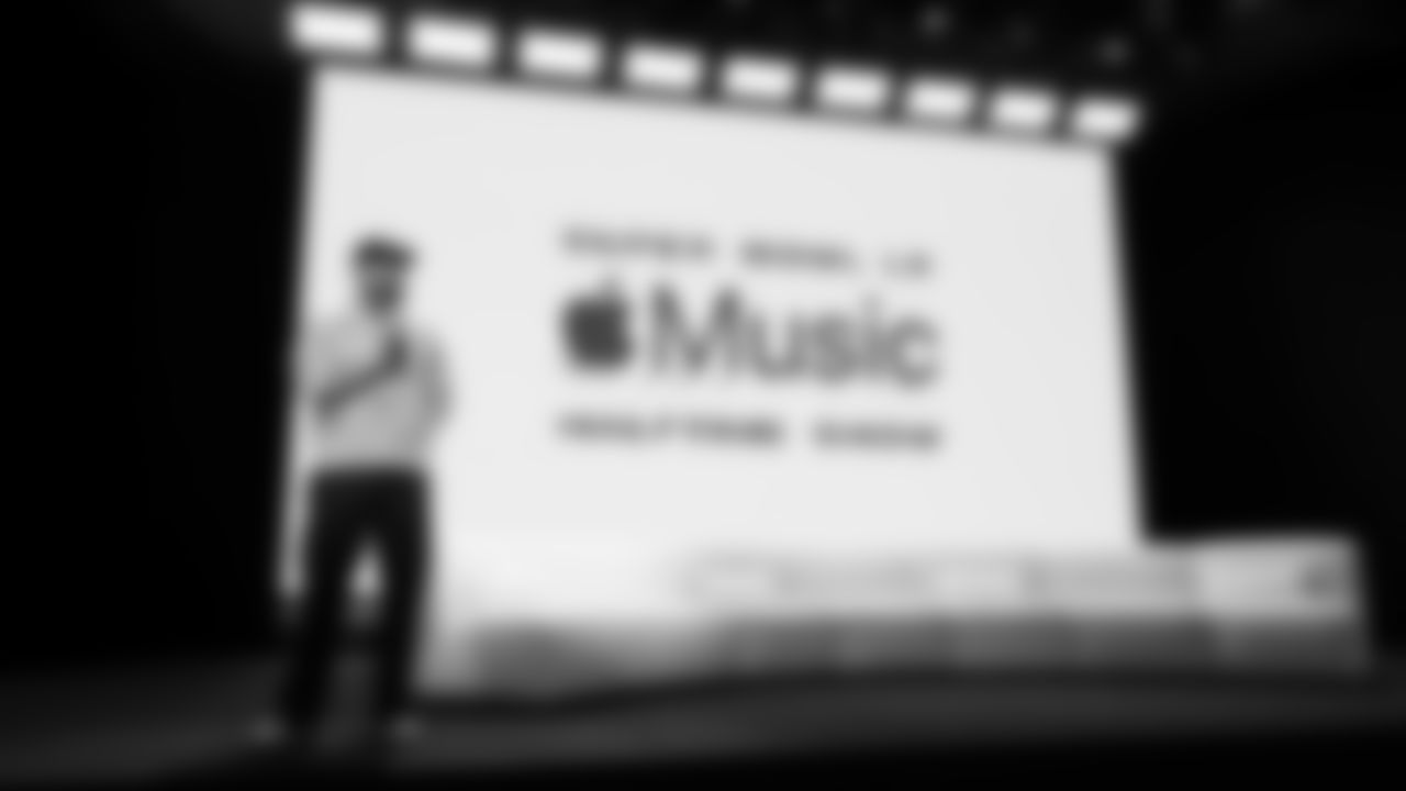 Apple Music's Ebro Darden on stage at the Apple Music Halftime Show press conference ahead of the Super Bowl 60 football game on Thursday, February 5, 2026 in San Francisco. (Logan Bowles/NFL)