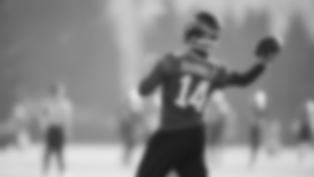 Seahawks quarterback Sam Darnold (14) practiced on Wednesday, December 31, 2025 at the Virginia Mason Athletic Center.