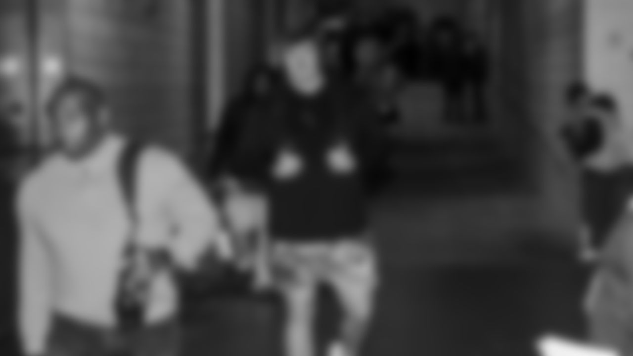 Seahawks guard Grey Zabel (76) arrived at Nissan Stadium for the Week 12 matchup vs. the Titans in Nashville, Tennessee.