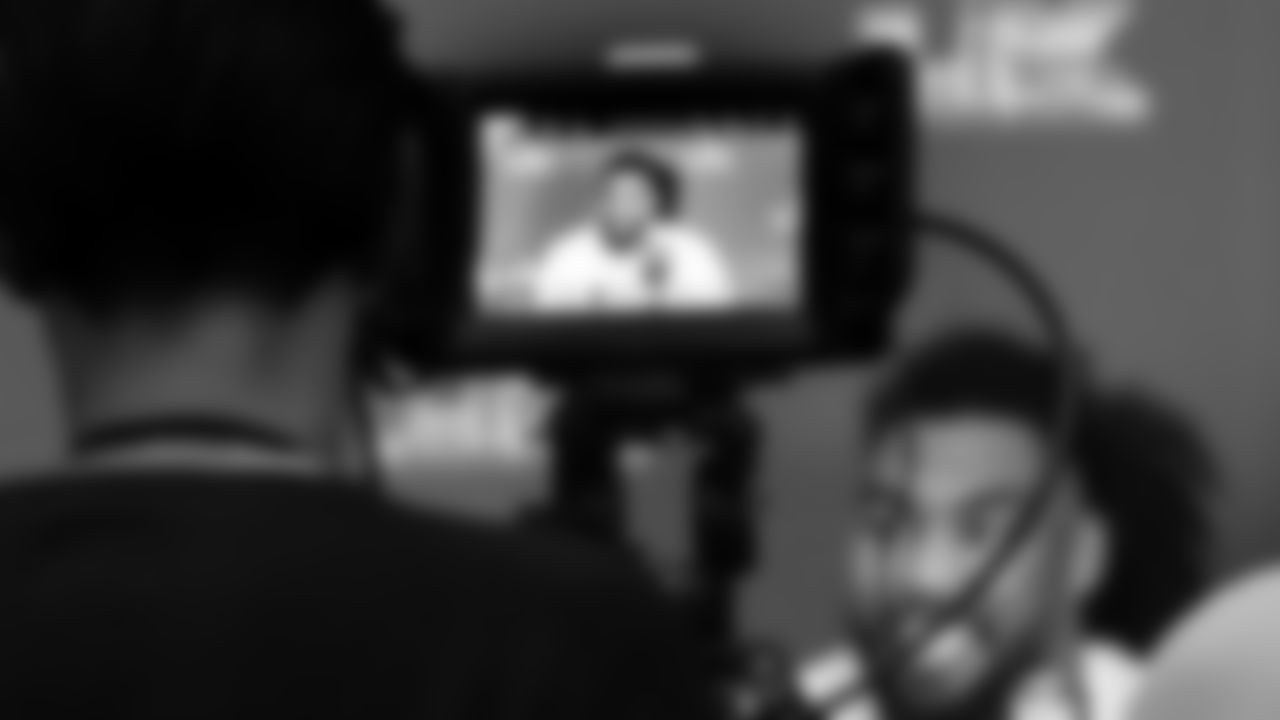 Seahawks defensive end Leonard Williams (99) at day one of press conference Media Availability on February 3, 2026.