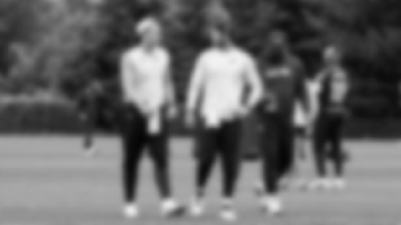 Seahawks quarterback Drew Lock (2) and quarterback Sam Darnold (14) participated in a workout on May 21, 2025 at the Virginia Mason Athletic Center.
