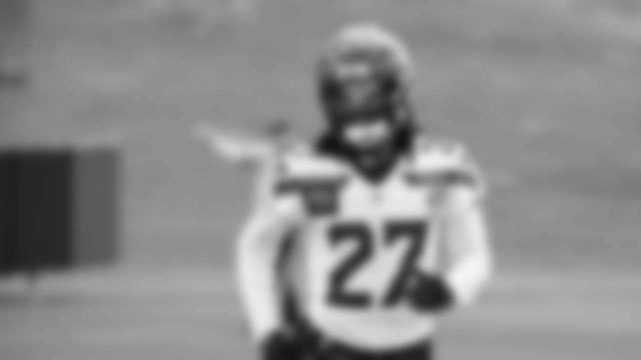 Seahawks cornerback Riq Woolen (27) participated in a workout on day five of OTAs on Wednesday, June 4, 2025 at the Virginia Mason Athletic Center.