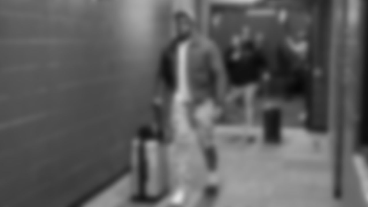 Seahawks linebacker Derick Hall (58) arrived at Northwest Stadium for the Sunday Night Football matchup at the Washington Commanders in Week 9.