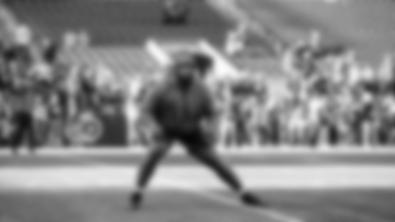 Seahawks tackle Josh Jones (74) warms up at Lumen Field for the Week 10 matchup vs. the Arizona Cardinals.