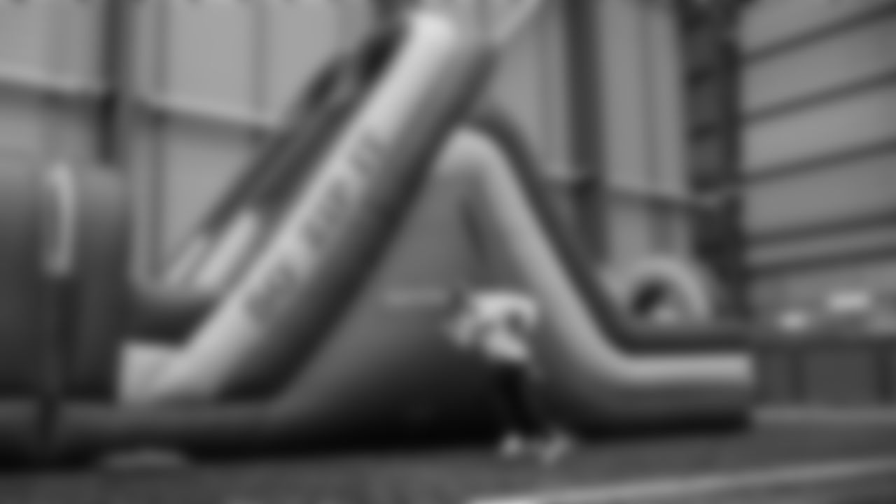 The Seahawks Women's Association packed girls flag kits and hosted a free girls flag football camp at the Seahawks training facility on Saturday, November 8, 2025.