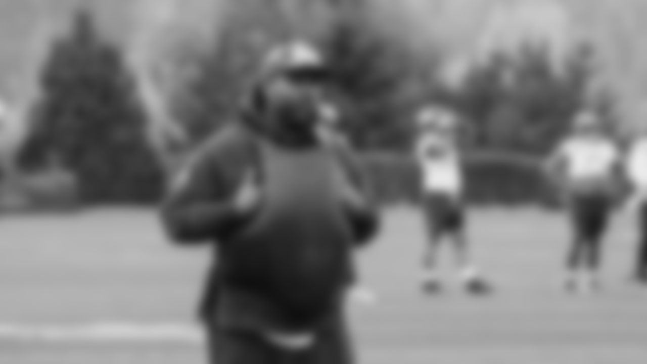 Seahawks defensive line coach Justin Hinds at practice on Wednesday, November 12, 2025 at the Virginia Mason Athletic Center.