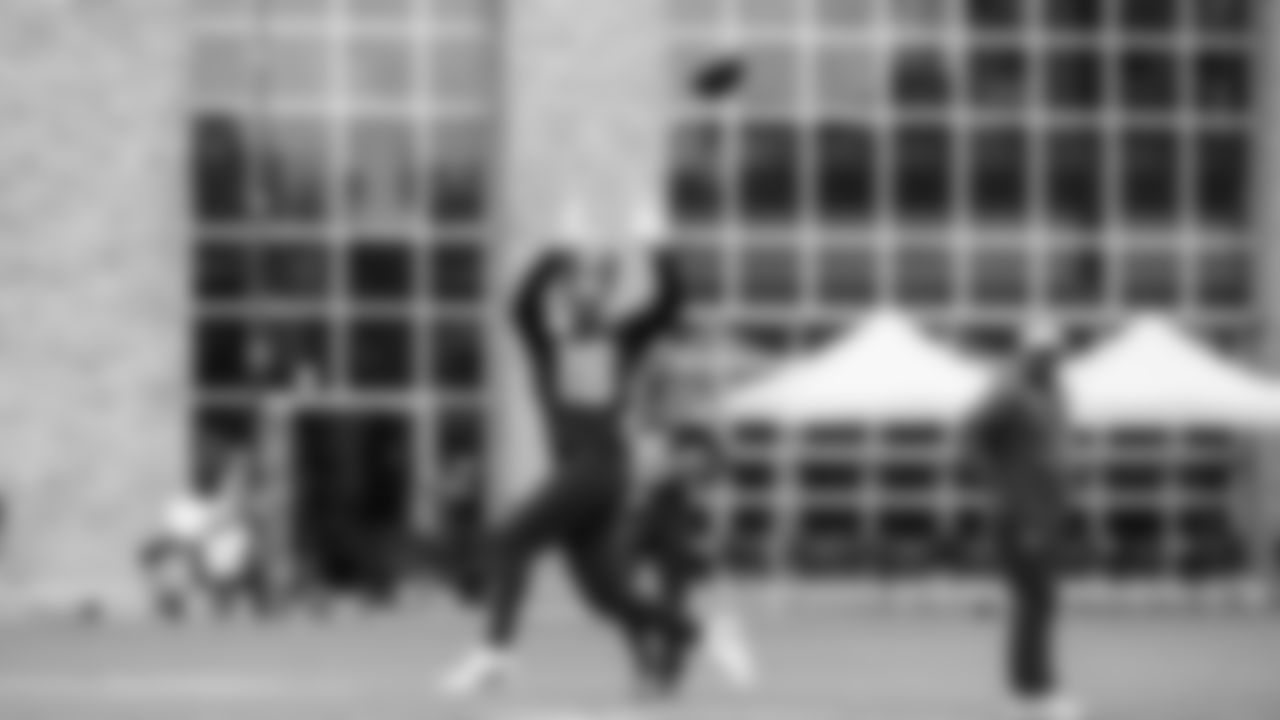 Tight end Elijah Arroyo (18) practiced on day two of rookie minicamp on May 3, 2025 at the Virginia Mason Athletic Center.