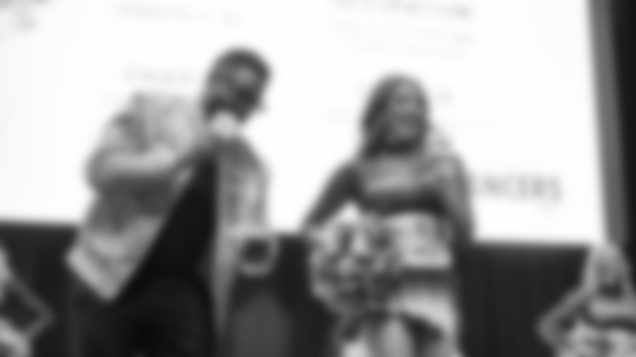 Macy being interviewed by Gee Scott as the Dancer of the Day at Ticketmaster Tailgate.