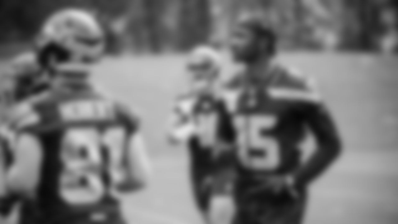 Wide receiver Tory Horton (15) practiced on day two of rookie minicamp on May 3, 2025 at the Virginia Mason Athletic Center.