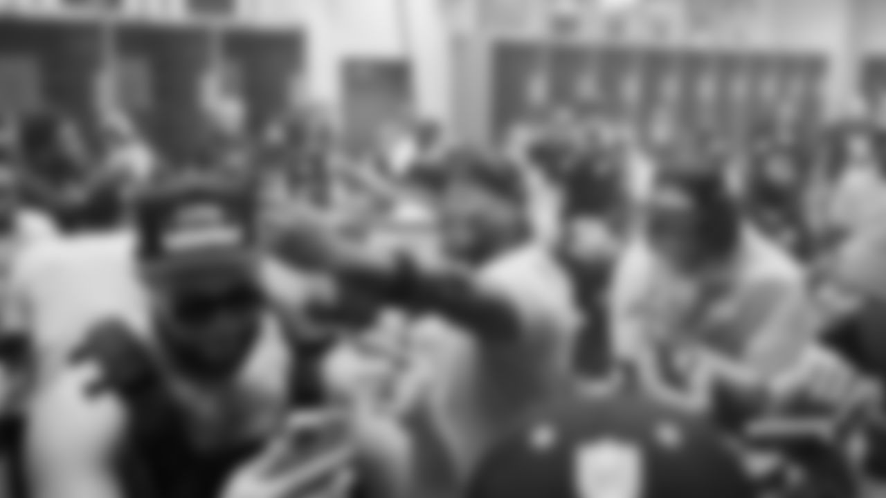 The Seahawks celebrate the 31-27 win vs. the Rams in the NFC Championship on Sunday, January 25, 2026.