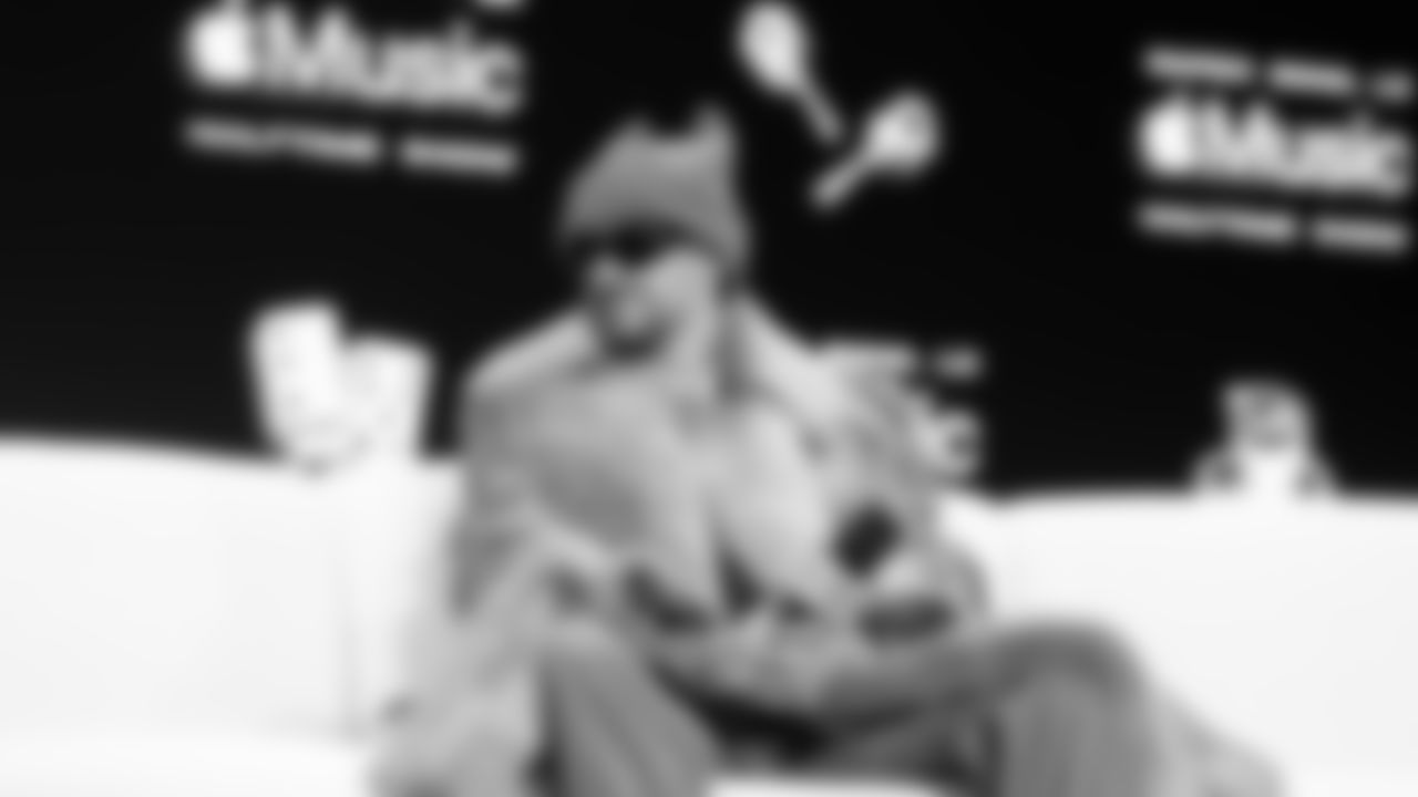 Bad Bunny speaks to the media at the Apple Music Halftime Show press conference ahead of the Super Bowl 60 football game on Thursday, February 5, 2026 in San Francisco. (Logan Bowles/NFL)