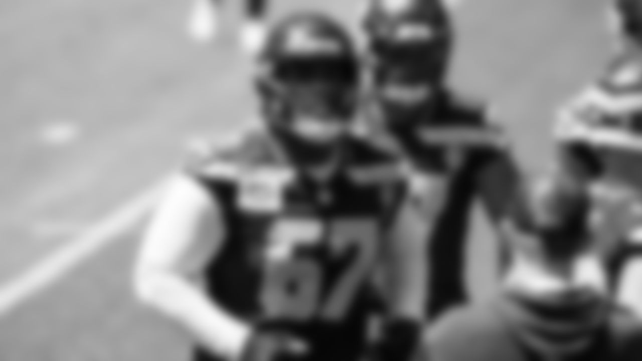 Seahawks tackle Charles Cross (67) participated in a workout on day one of minicamp on Tuesday, June 10, 2025 at the Virginia Mason Athletic Center.
