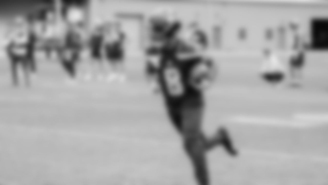Wide receiver Michael Love (8) practiced on day two of rookie minicamp on May 3, 2025 at the Virginia Mason Athletic Center.