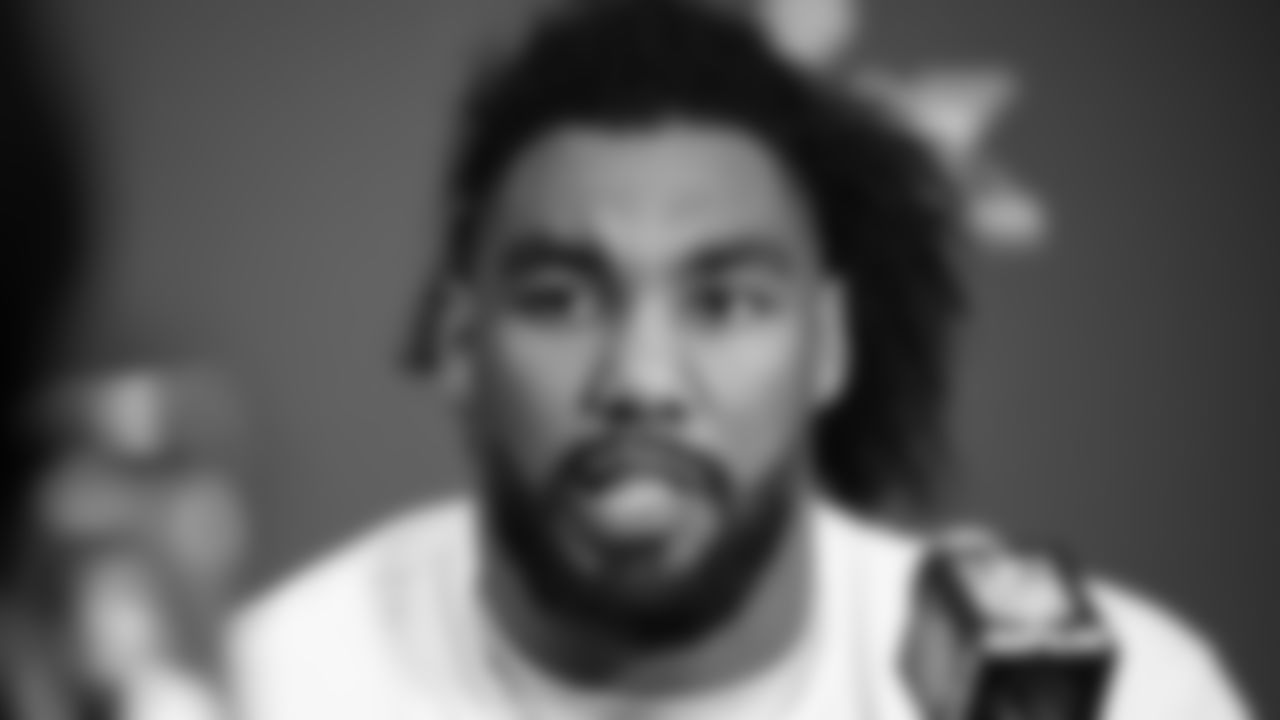 Seahawks defensive end Leonard Williams (99) at day one of press conference Media Availability on February 3, 2026.