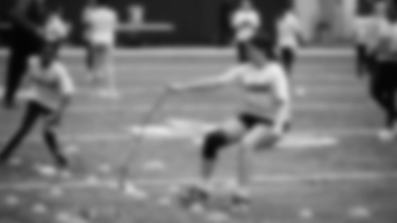 The Seahawks Women's Association packed girls flag kits and hosted a free girls flag football camp at the Seahawks training facility on Saturday, November 8, 2025.