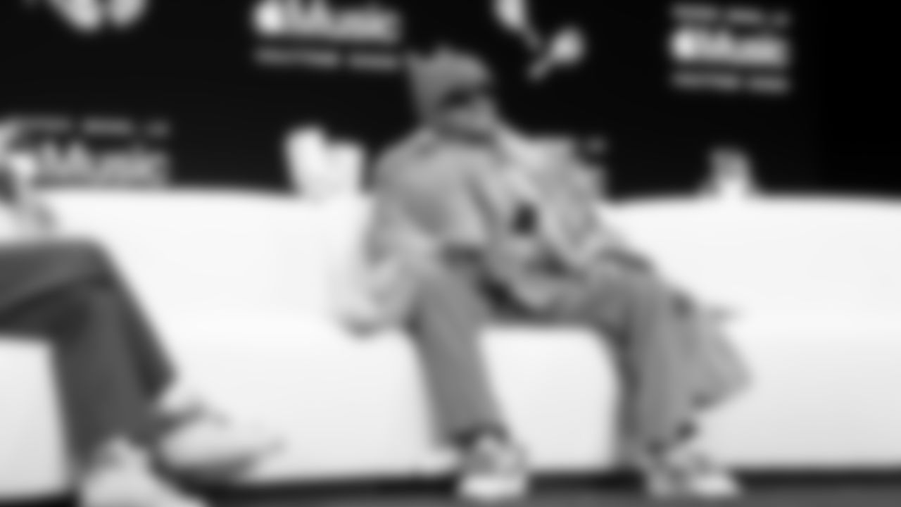 Bad Bunny speaks to the media at the Apple Music Halftime Show press conference ahead of the Super Bowl 60 football game on Thursday, February 5, 2026 in San Francisco. (Logan Bowles/NFL)