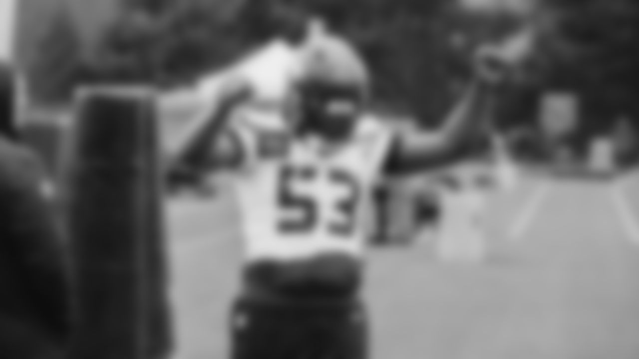 Seahawks linebacker Boye Mafe (53) practiced on Wednesday, January 7, 2026 at the Virginia Mason Athletic Center.