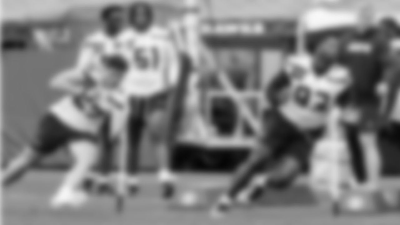 Seahawks linebacker Connor O'Toole (57) and nose tackle DeMeco Roland (93) participated in a workout on May 12, 2025 at the Virginia Mason Athletic Center.