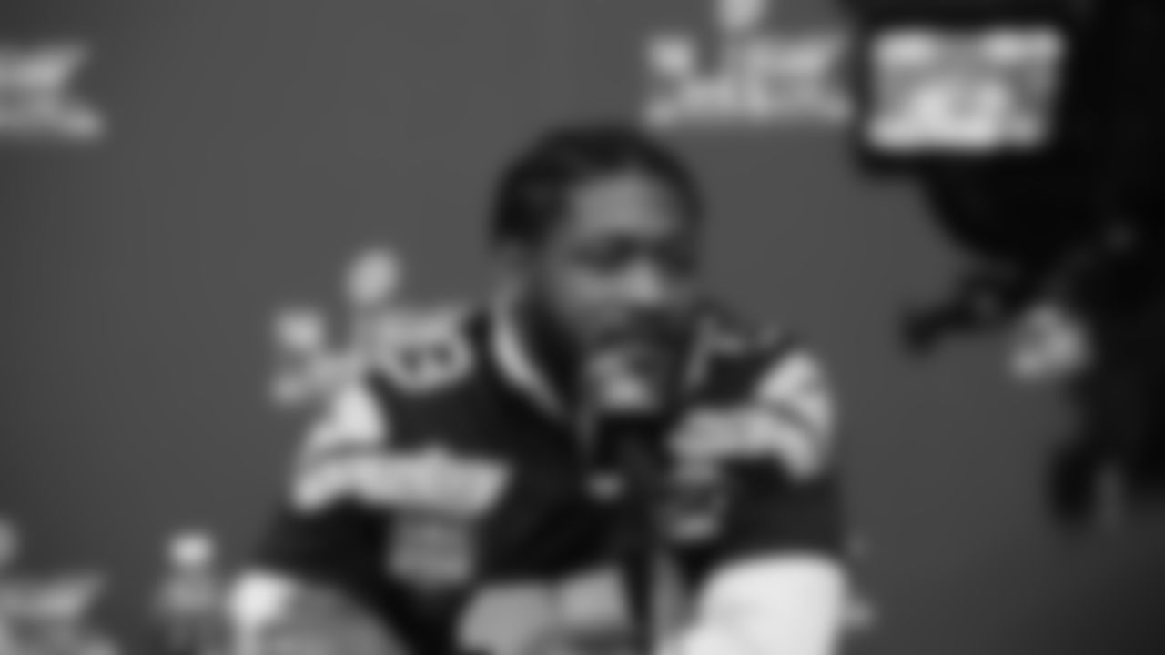 Seahawks linebacker Ernest Jones IV (13) at day three of press conference media availability on February 5, 2026.